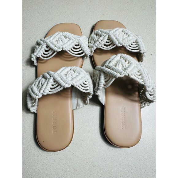 Torrid Women's BOHO Macrame Double Band Slide Sandals Double Wide Size 10WW - Picture 4 of 5